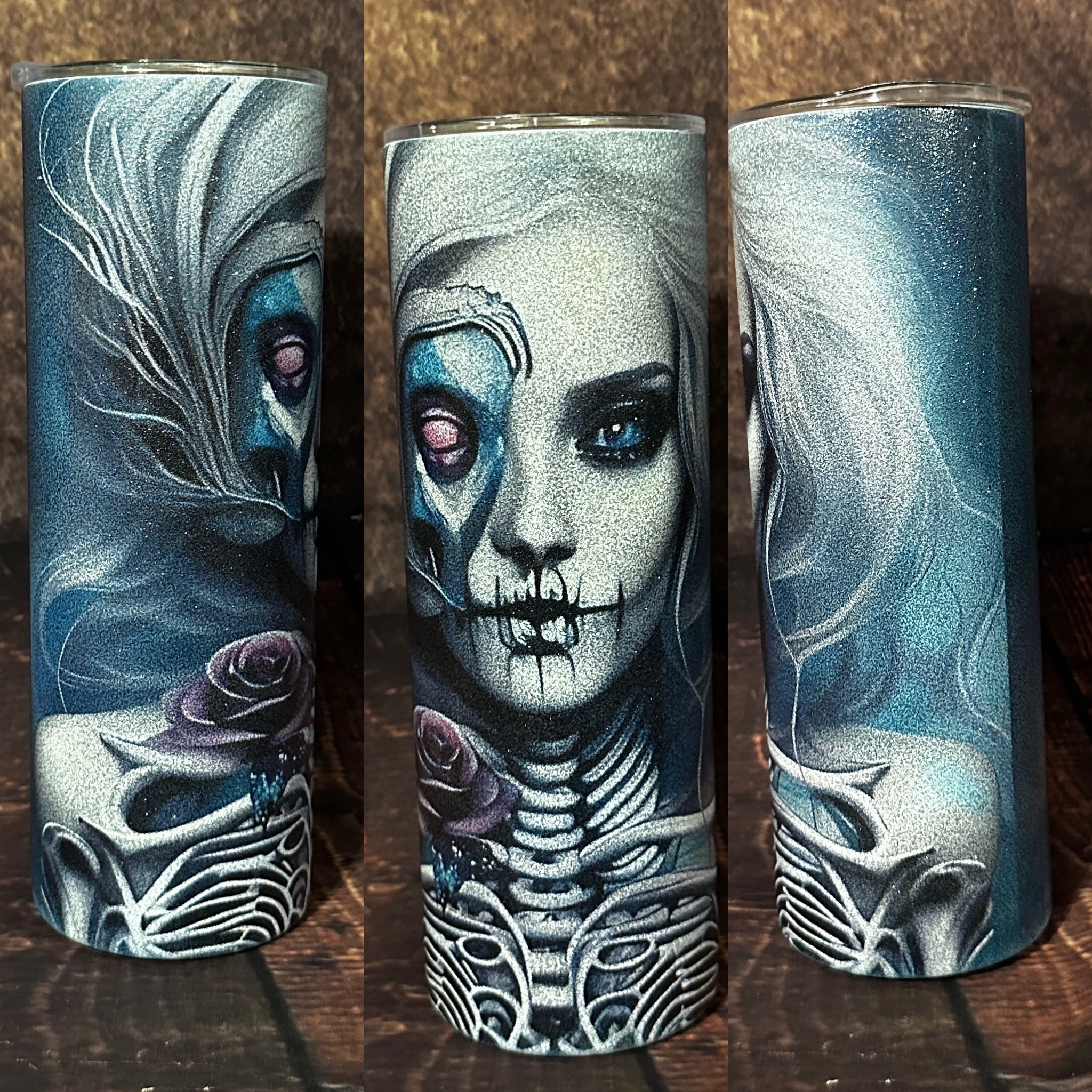 Skeleton Lady Glitter Tumbler